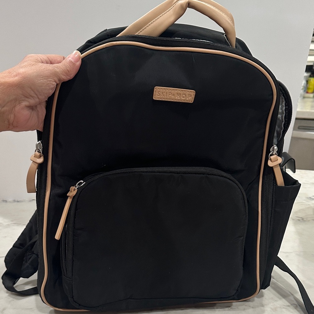 Skip Hop Black Backpack with Tan Trim
